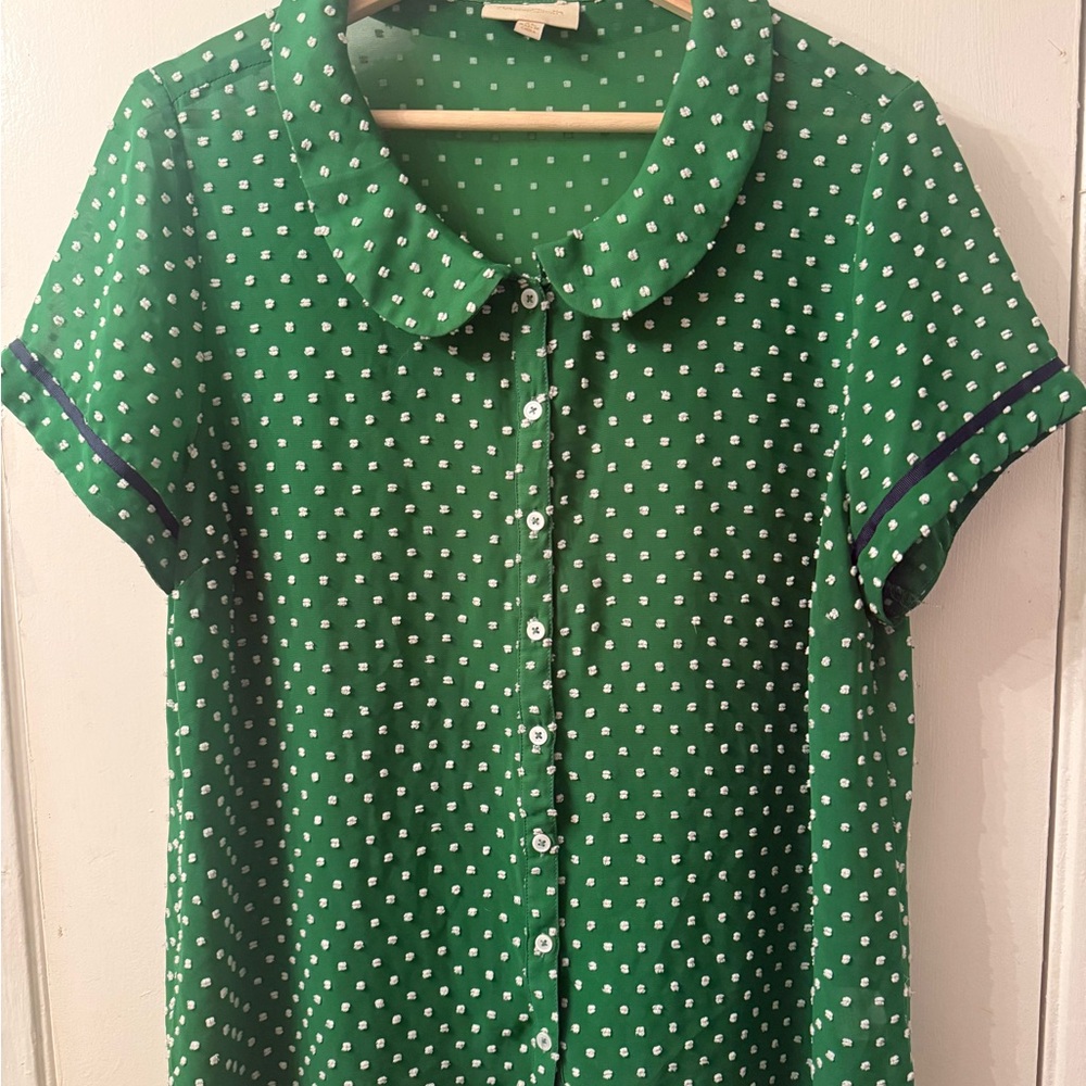 Modcloth Green Polka Dot Button Down Shirt